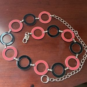 Vintage NY&Co REVERSIBLE Pink Black Enamel Metal Belt